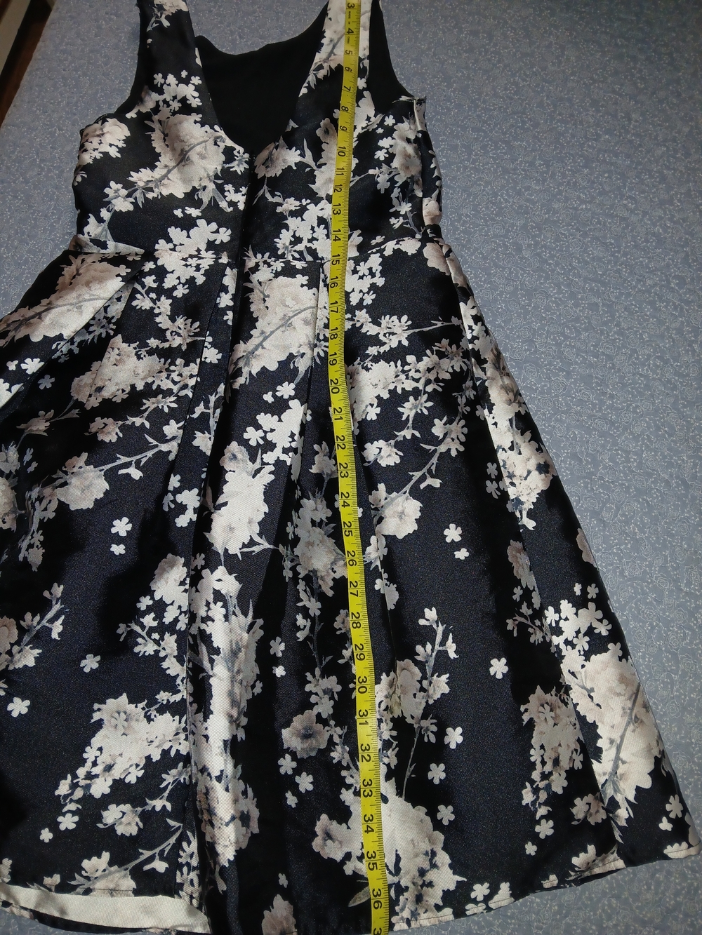 Black Floral Satin Dress with Cream Blossoms - Picture 8 of 9